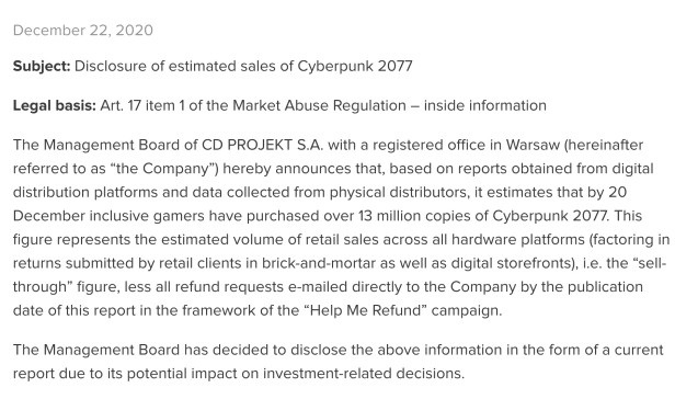 Cyberpunk 2077 chiffres de vente