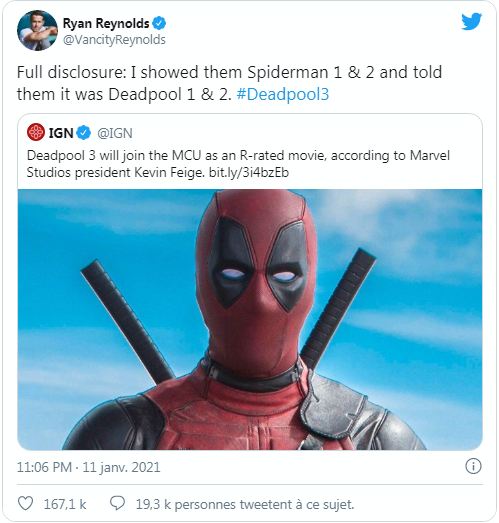 Deadpool 3 Ryan Reynolds Twitter