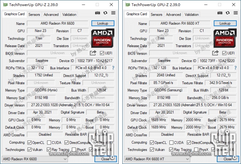 AMD Radeon RX 6600 et RX 6600 XT fiche technique