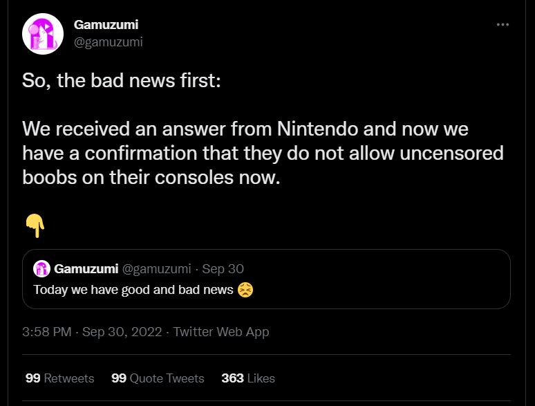Gauzumi censuré par Nintendo