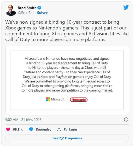 Accrod Microsoft et Nintendo